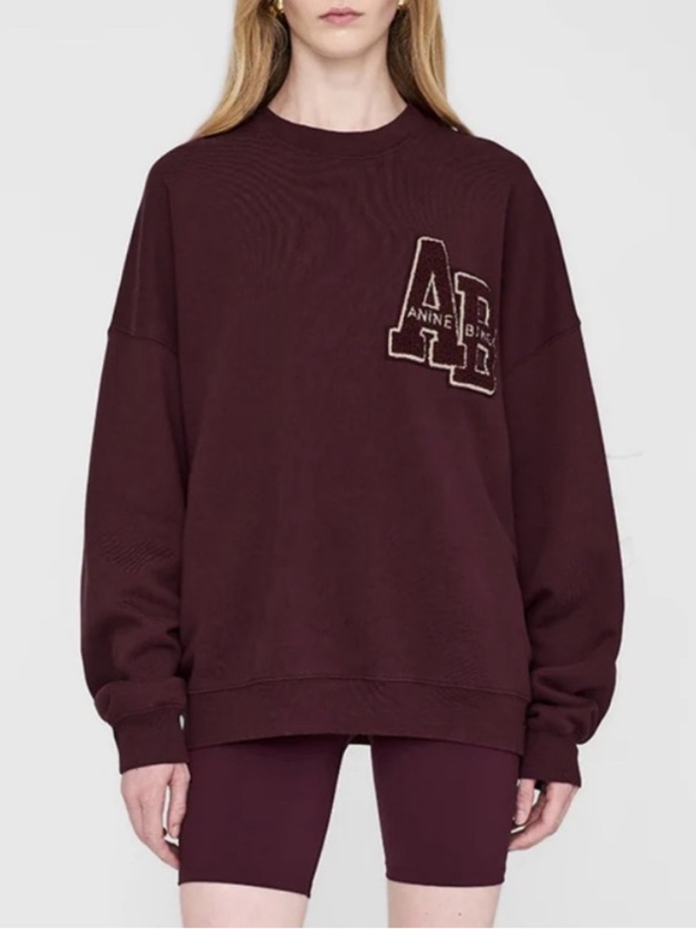 Anine Bing - Miles Oversized Letterman Sweatshirt in Dark Burgundy